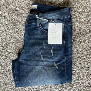 NWT Kancan Skinny Distressed Blue Jeans Women's Sz 11 Moto Ribbed Ankle Crop New